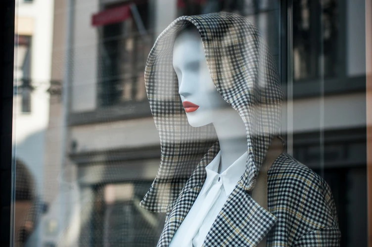 Tailored textile detail in a fashion window